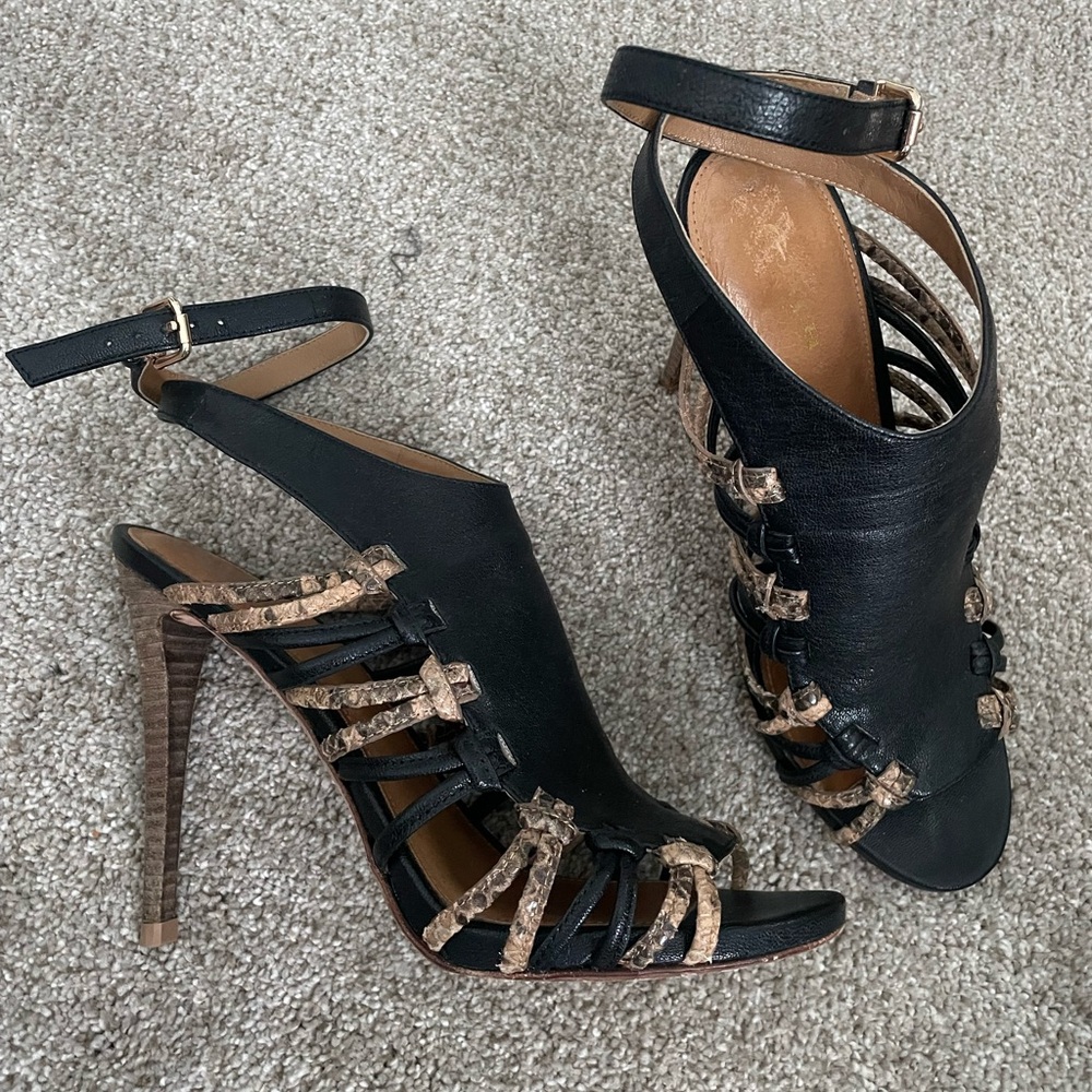 Coach black leather and snake print heels 7.5